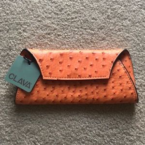 NWT Clava orange ostrich clutch